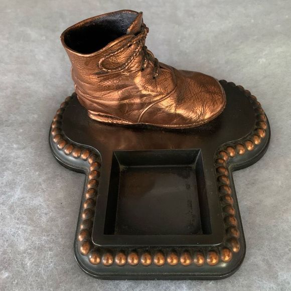 No Brand Accents Vintage Bronze Baby Shoecopper Ash Tray Trinket